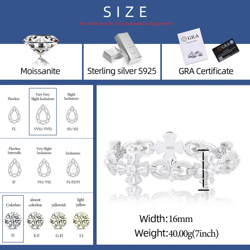 925 Sterling Silver Iced Out Moissanite Holy Light Cross Bracelet - Different Drips