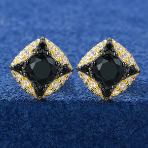 Black & White Pavé Cushion Stud Earrings - Different Drips