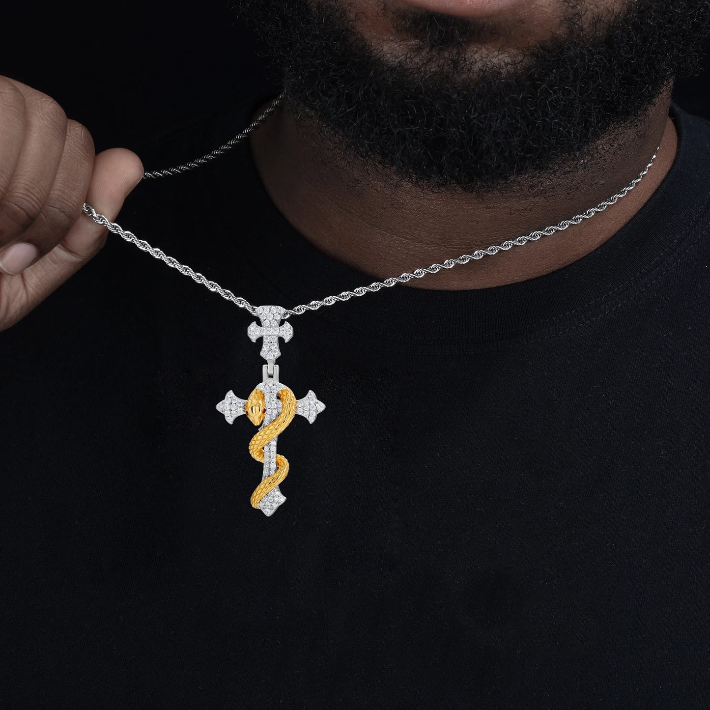 S925 Moissanite Diamond Cross & Snake Pendant - Different Drips