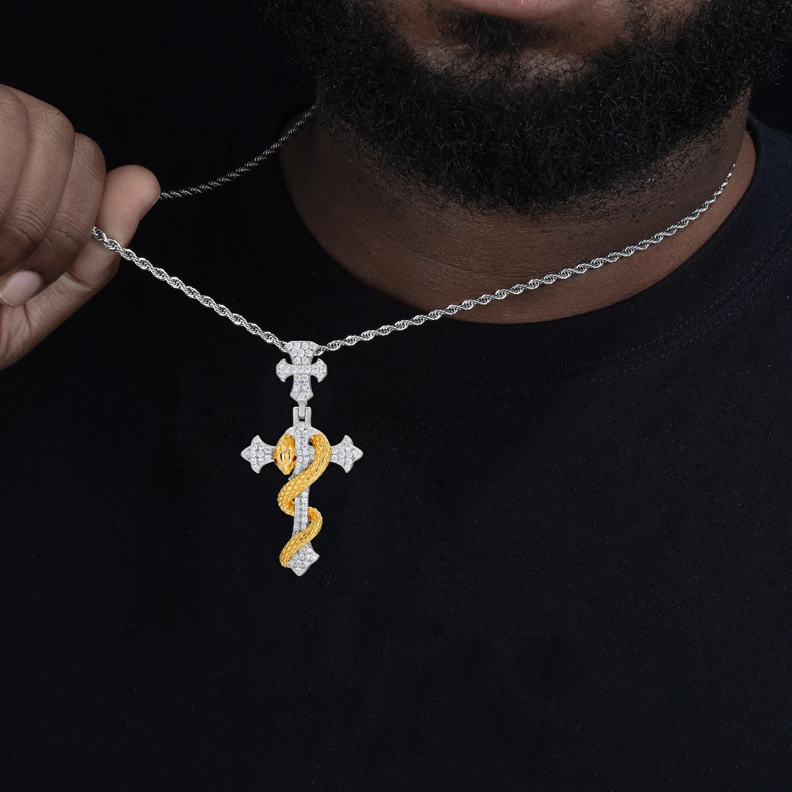 S925 Moissanite Diamond Cross & Snake Pendant - Different Drips