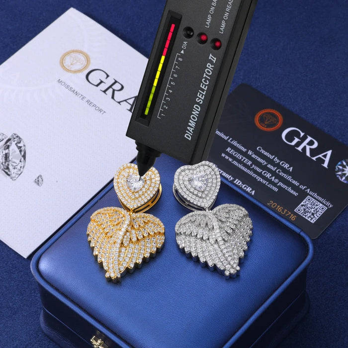 S925 Moissanite Angel Wing Heart Pendant - Different Drips