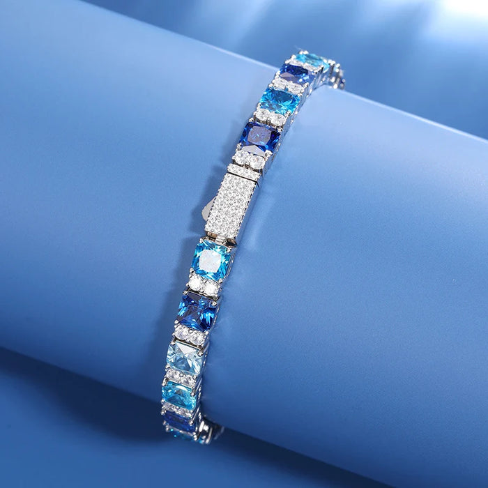 6mm S925 Blue Moissanite Tennis Bracelet - Different Drips