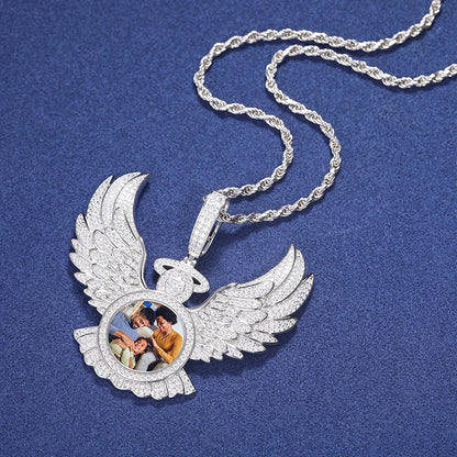 S925 Moissanite Diamond Angel Wings Custom Photo Pendant - Different Drips