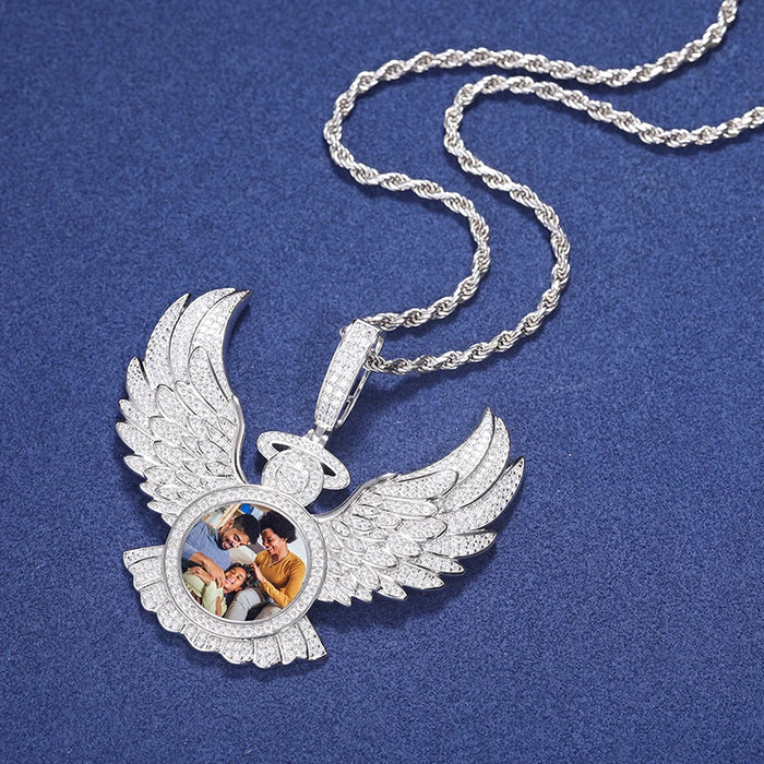 S925 Moissanite Diamond Angel Wings Custom Photo Pendant - Different Drips