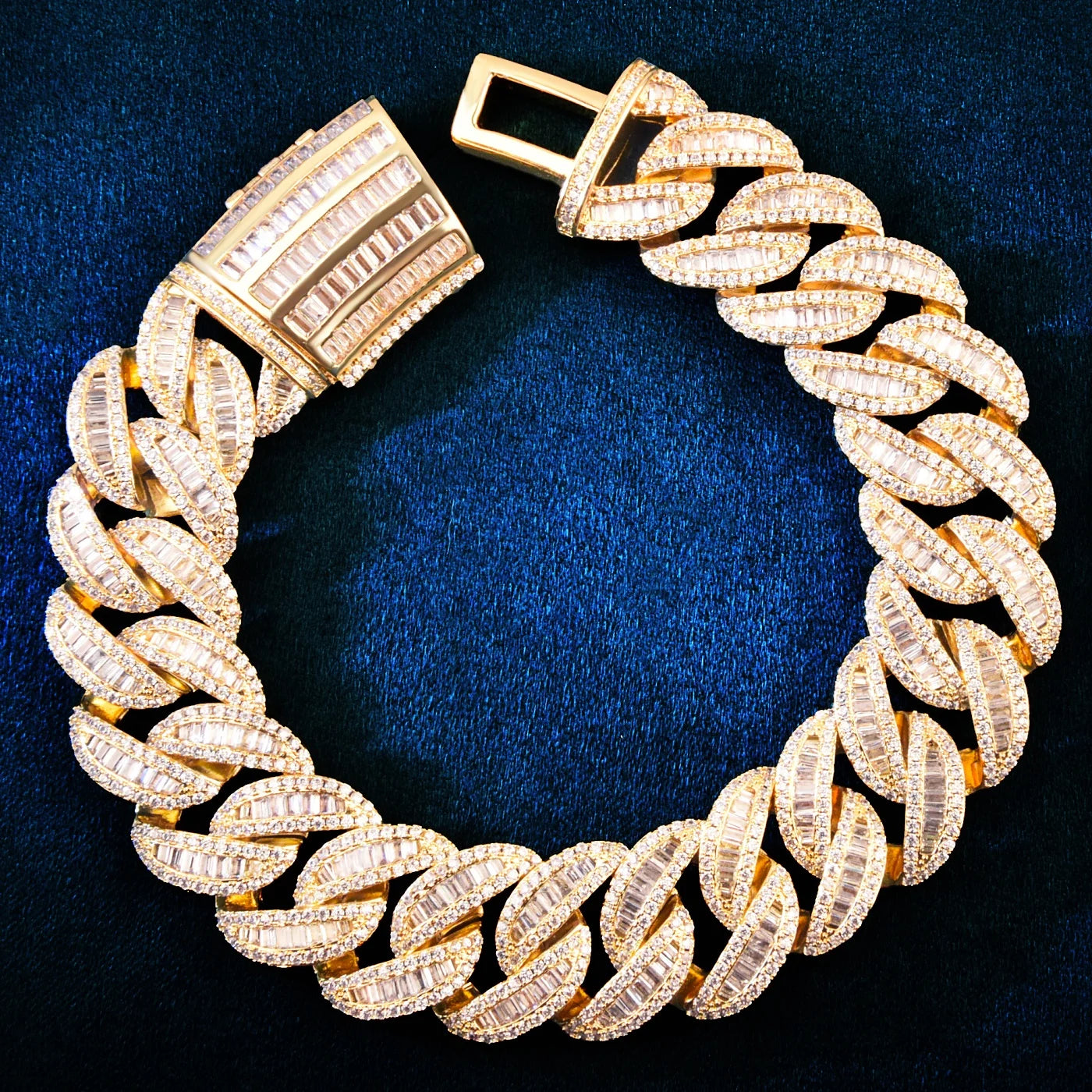 19mm All Over Baguette Curve Cuban Link Bracelet - Different Drips