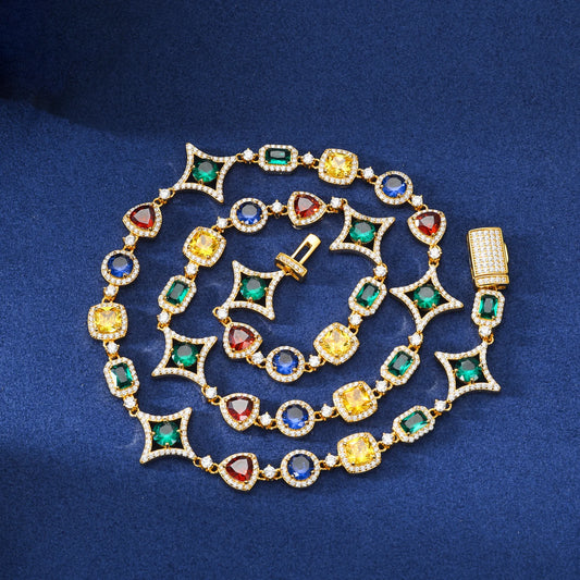S925 Moissanite Multicolor Gemstone Star Link Chain - Different Drips