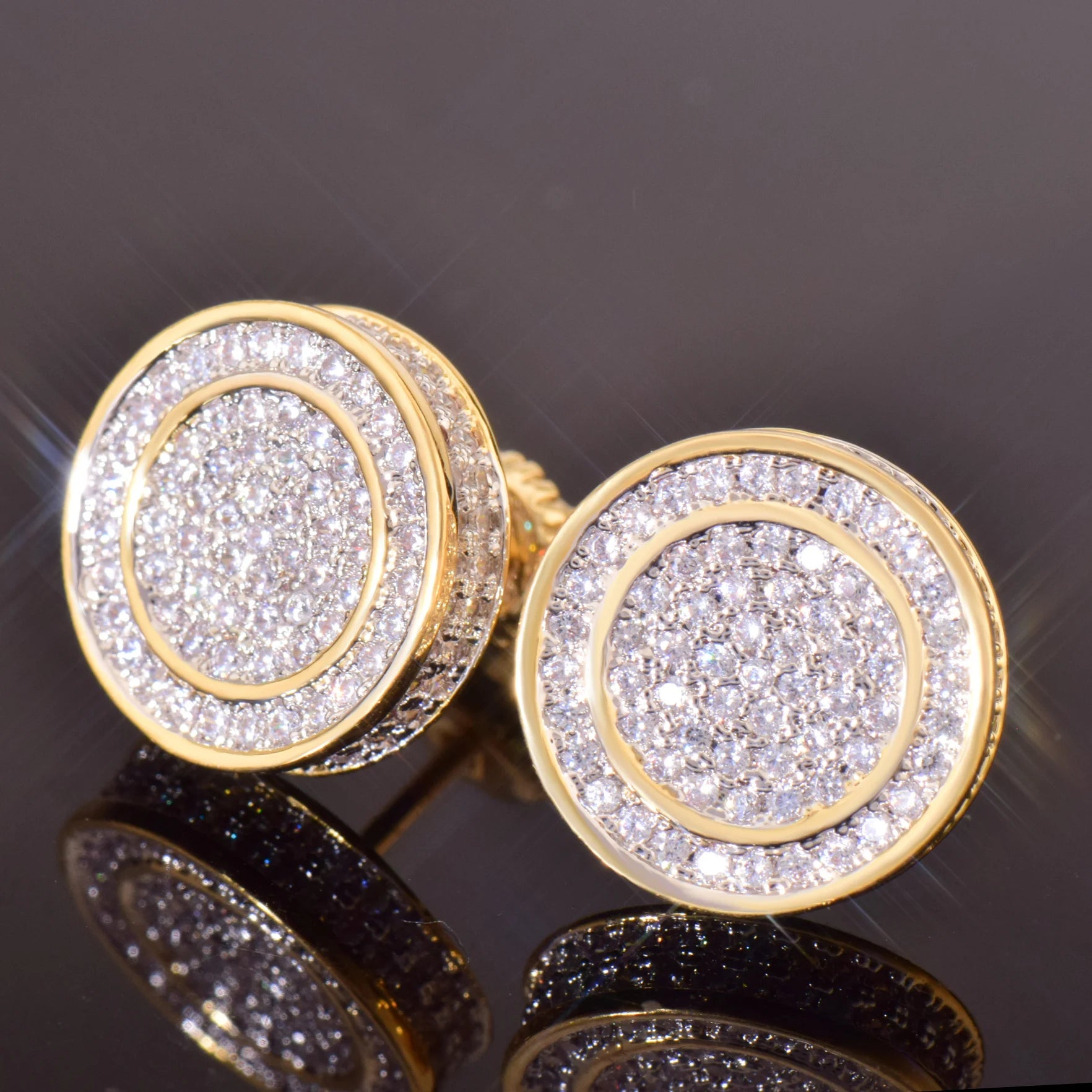 12mm Round Cut Pave Stud Earrings - Different Drips