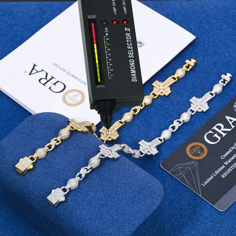 S925 Moissanite Baguette Cross Infinity Ball Link Bracelet - Different Drips