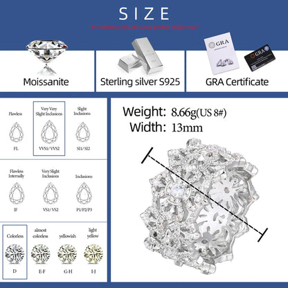 925 Sterling Silver Iced Out Moissanite Vajra Cross Ring - Different Drips