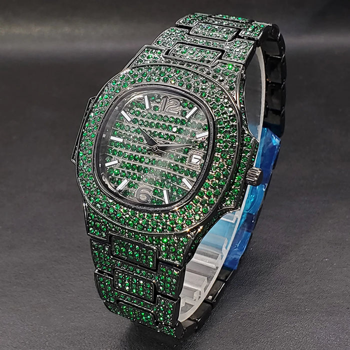 Bust Down Pink Cushion Case Watch with Date Window - Different Drips