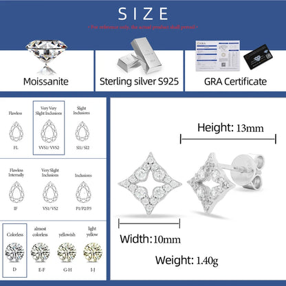 S925 Moissanite Compass Star Stud Earrings - Different Drips
