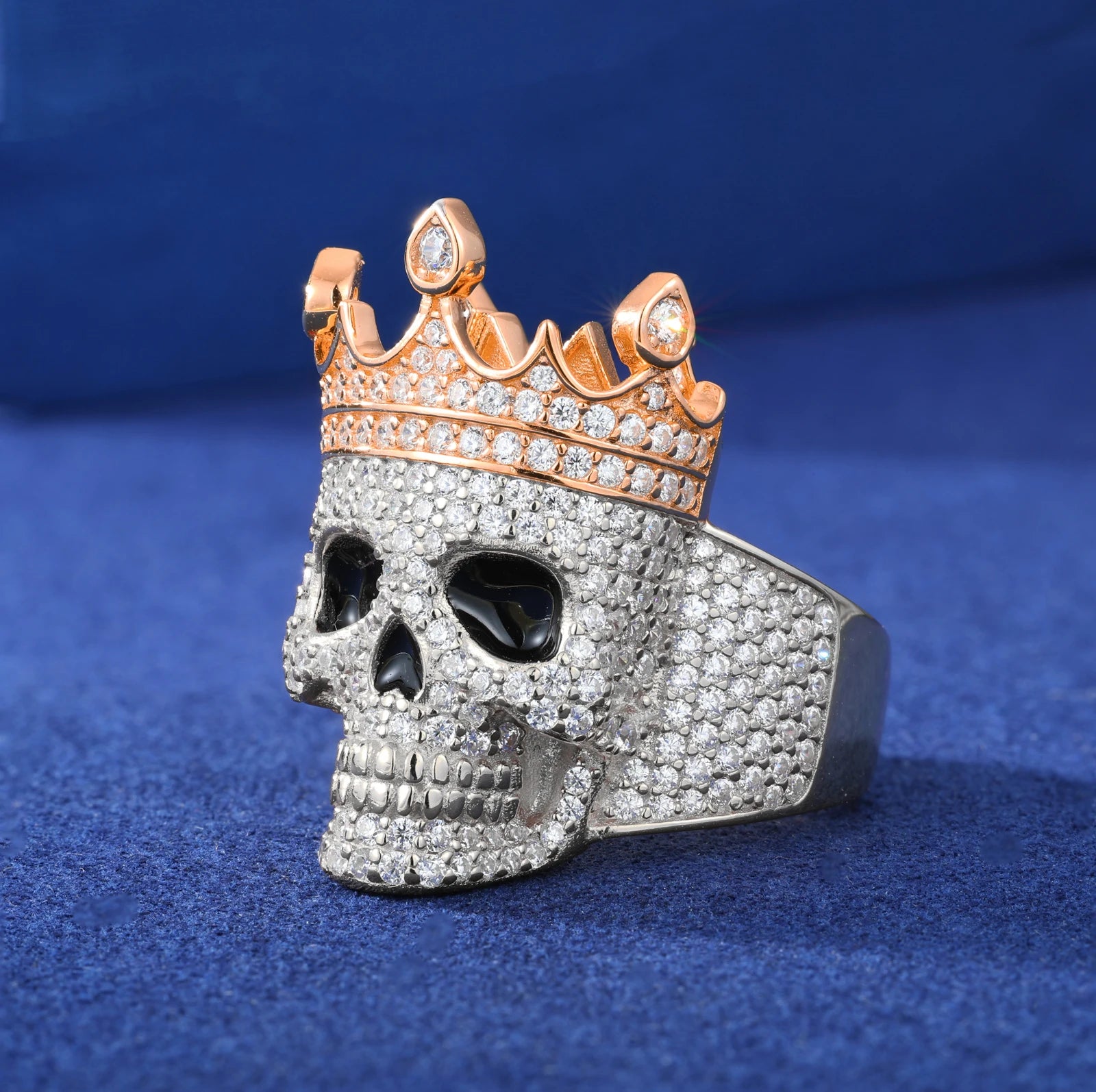 S925 Moissanite Diamond Crowned Skull Ring - Different Drips