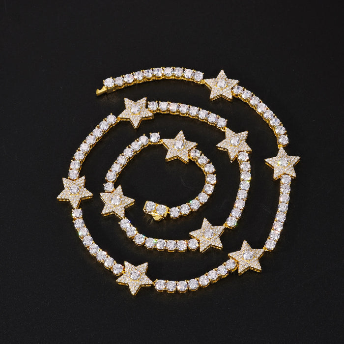 S925 Moissanite Diamond Star Stationed Tennis Chain - Different Drips