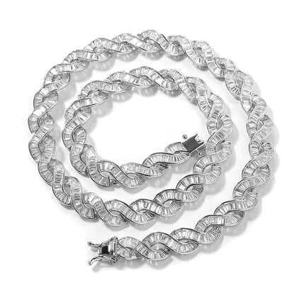 Iced Baguette Infinity Twist Link Chain - Different Drips