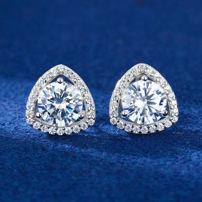 Trillion Halo Round Stud Moissanite Earrings - Different Drips