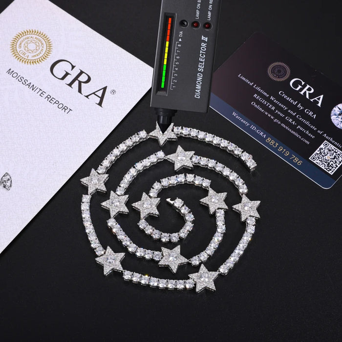 S925 Moissanite Diamond Star Stationed Tennis Chain - Different Drips