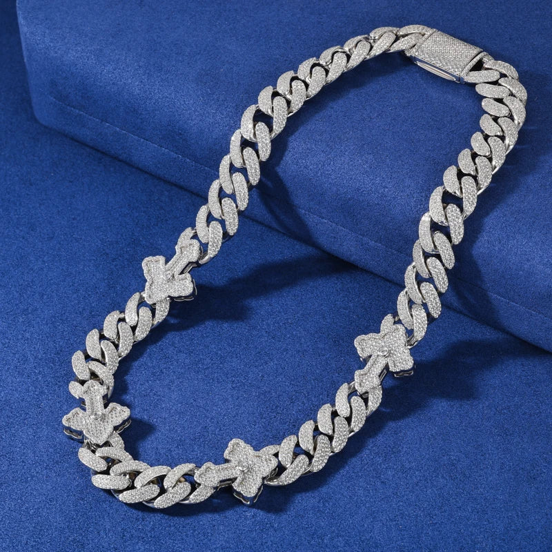 S925 Moissanite Royal Cross Stationed Cuban Link Chain - Different Drips