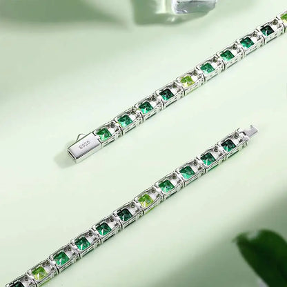 Ombre Green Princess-Cut Moissanite Tennis Bracelet - Different Drips