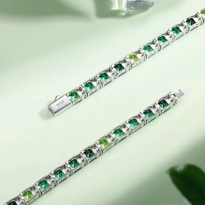 Ombre Green Princess-Cut Moissanite Tennis Bracelet - Different Drips