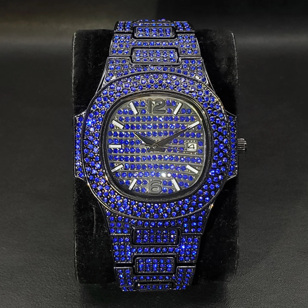 Bust Down Pink Cushion Case Watch with Date Window - Different Drips