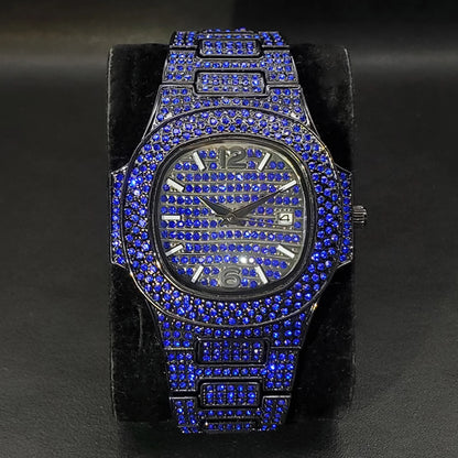 Bust Down Pink Cushion Case Watch with Date Window - Different Drips