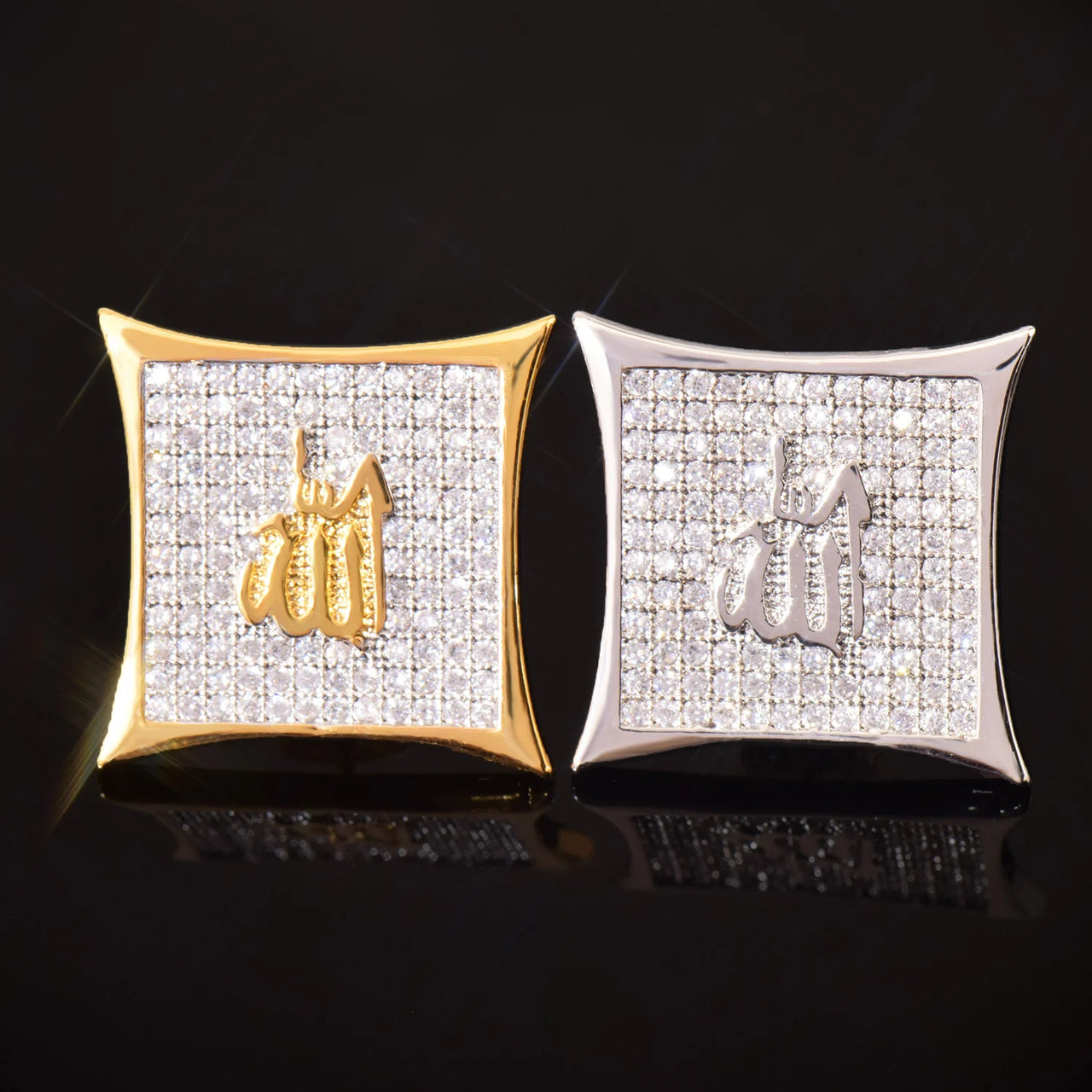 15mm Square Cut Allah Earrings - Different Drips