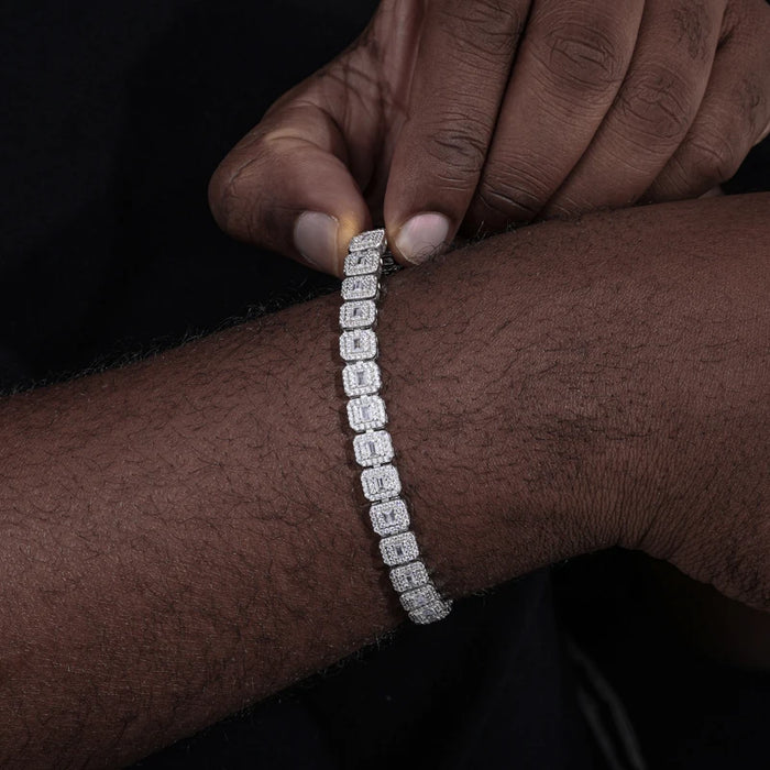 Moissanite Emerald-Cut Halo Tennis Bracelet - Different Drips
