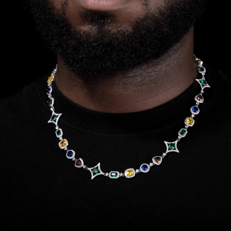 S925 Moissanite Multicolor Gemstone Star Link Chain - Different Drips