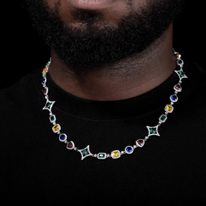 S925 Moissanite Multicolor Gemstone Star Link Chain - Different Drips