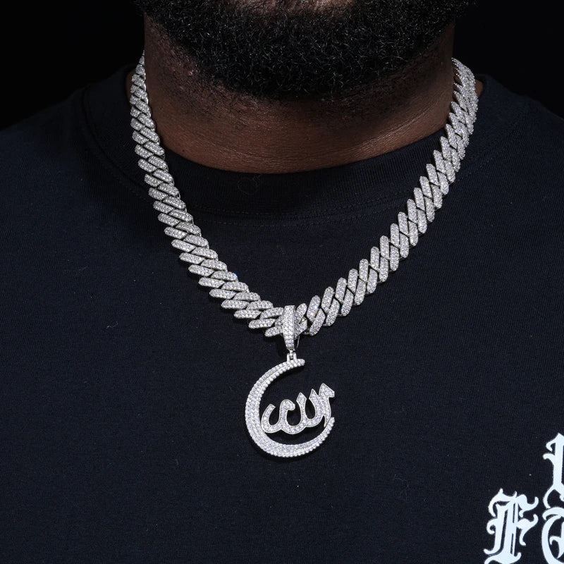 S925 Moissanite Crescent Allah Pendant - Different Drips