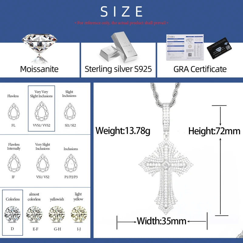 S925 Moissanite Diamond Multi Layered Royal Cross Pendant - Different Drips