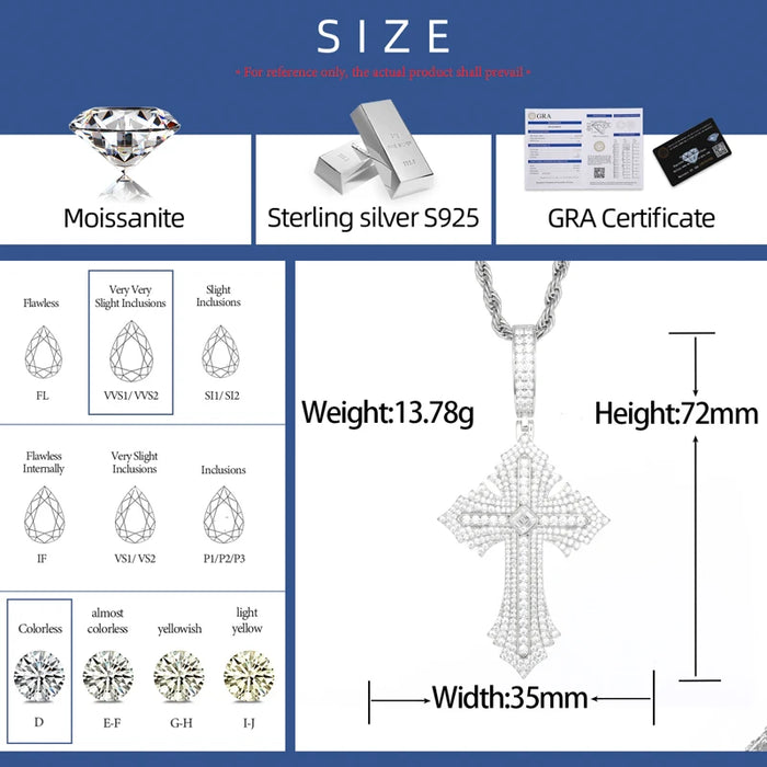 S925 Moissanite Diamond Multi Layered Royal Cross Pendant - Different Drips