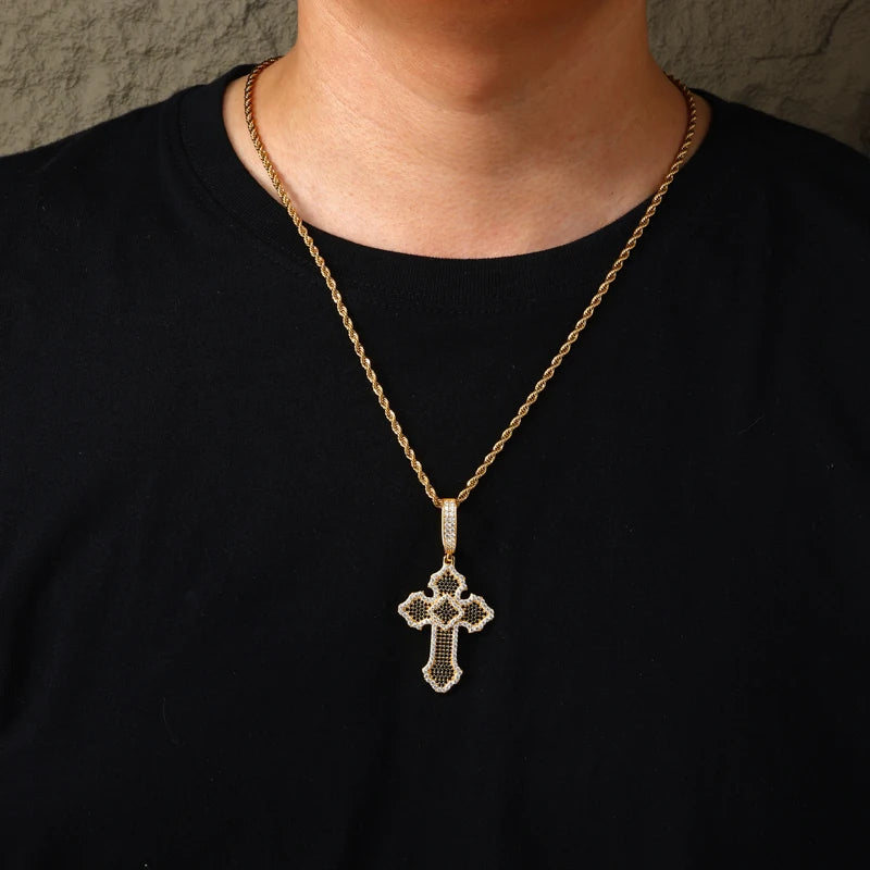 Black Pave Budded Cross Moissanite Pendant - Different Drips