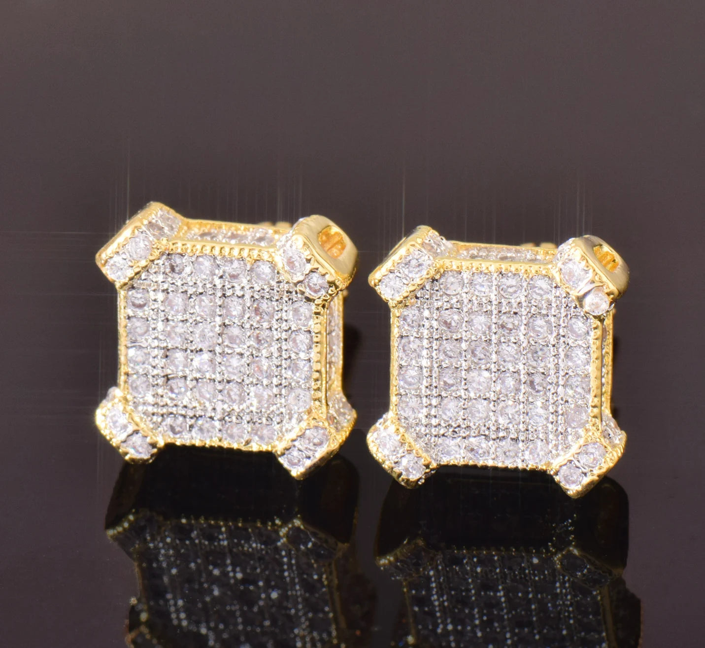 10mm Square Cut Pave Earrings - Different Drips