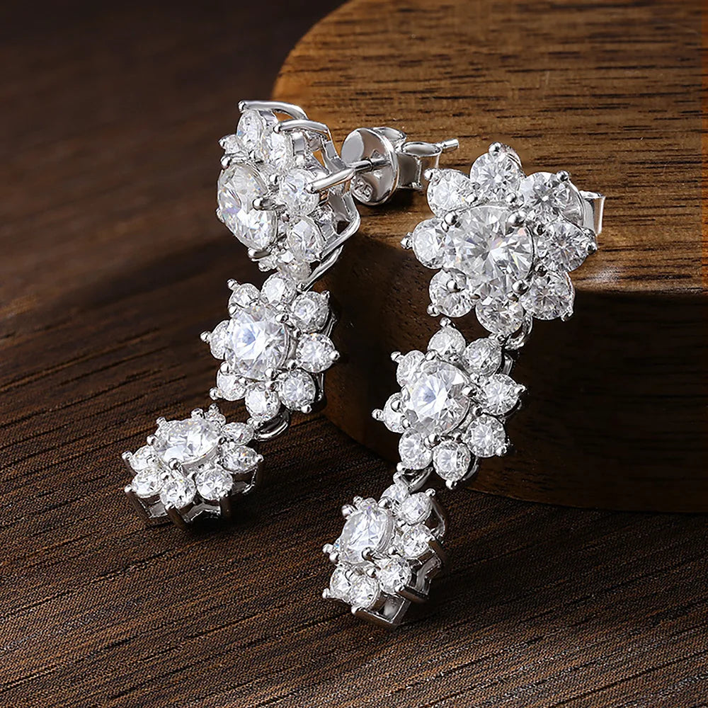 Women's S925 Moissanite Triple Sunflower Cut Diamond Drop Earrings - Different Drips