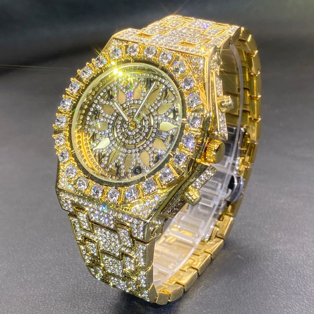 Fully Iced Green Arabic Numeral Watch - Different Drips
