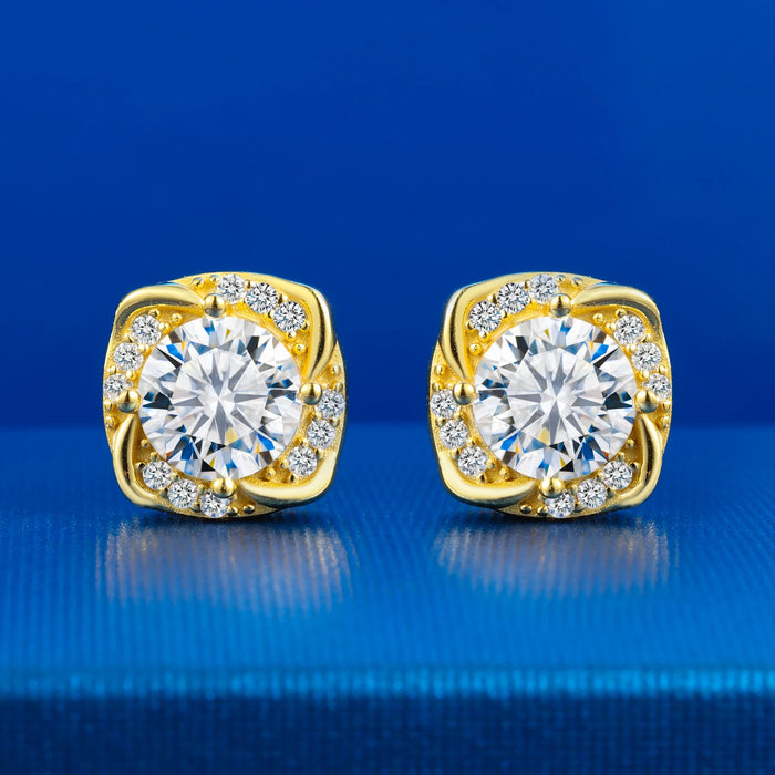 S925 Moissanite Diamond Cushion Halo Stud Earrings - Different Drips