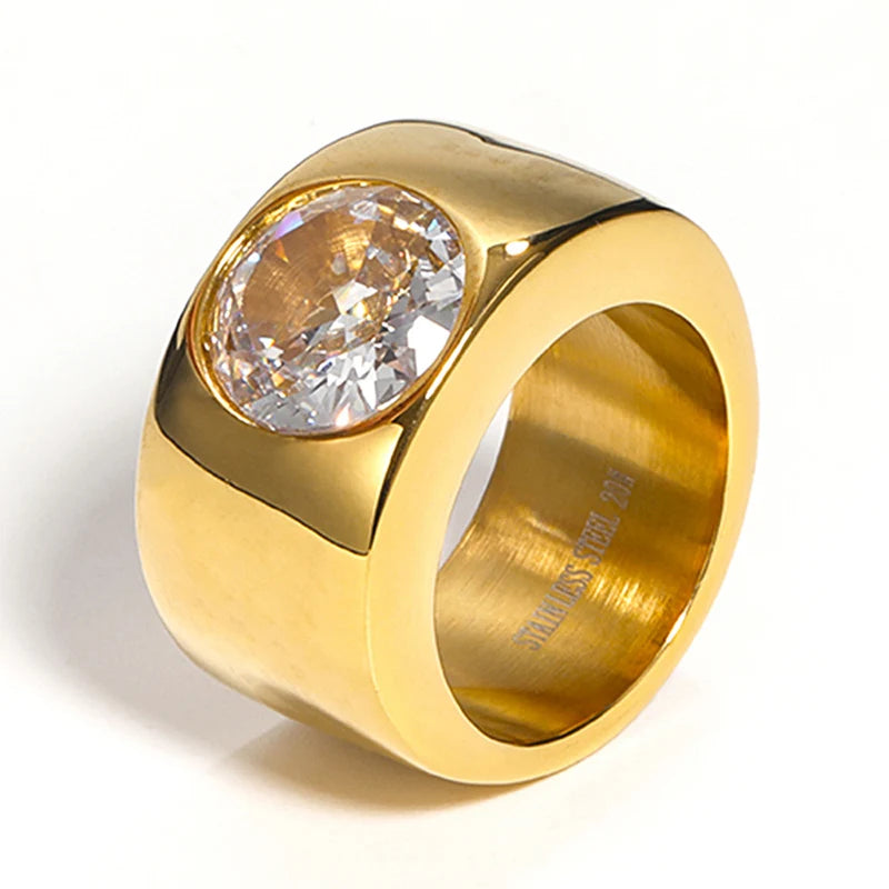 Round Cut Solitaire Wide Band Signet Ring - Different Drips