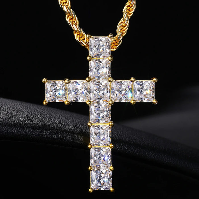 S925 Moissanite Square Cut Cross Pendant - Different Drips