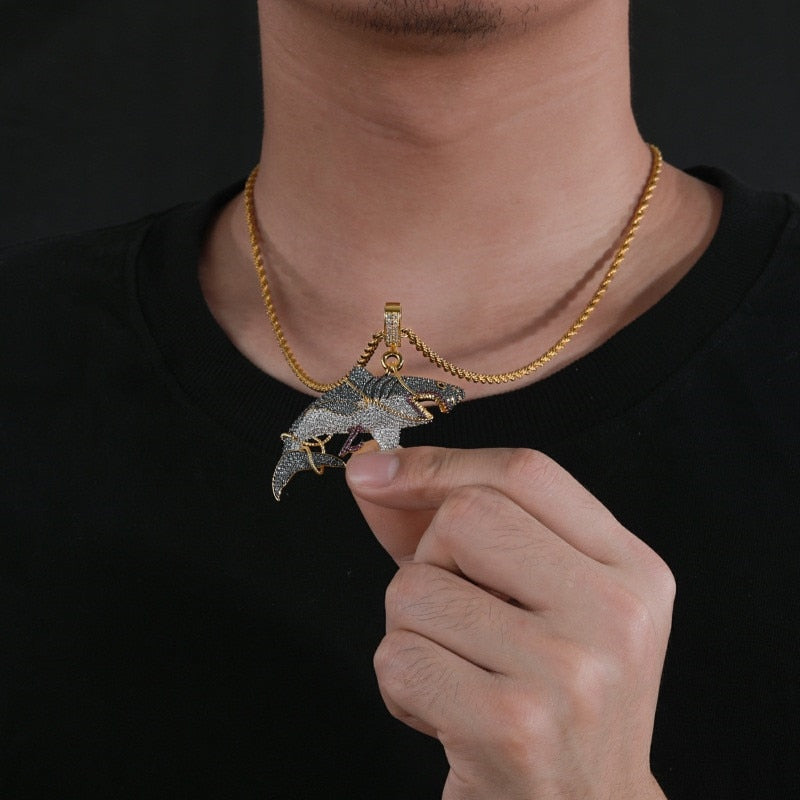 Iced Out Shark Pendant - Different Drips