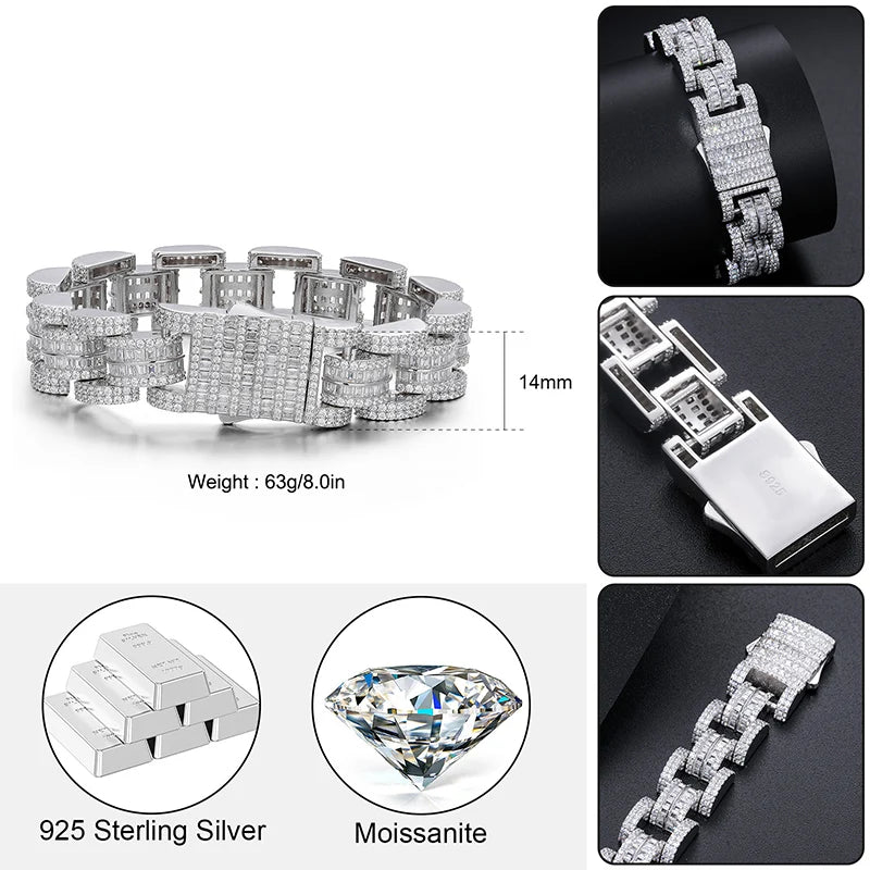 S925 Moissanite Diamond Baguette Watch Link Bracelet - Different Drips