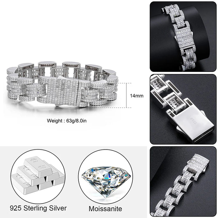 S925 Moissanite Diamond Baguette Watch Link Bracelet - Different Drips