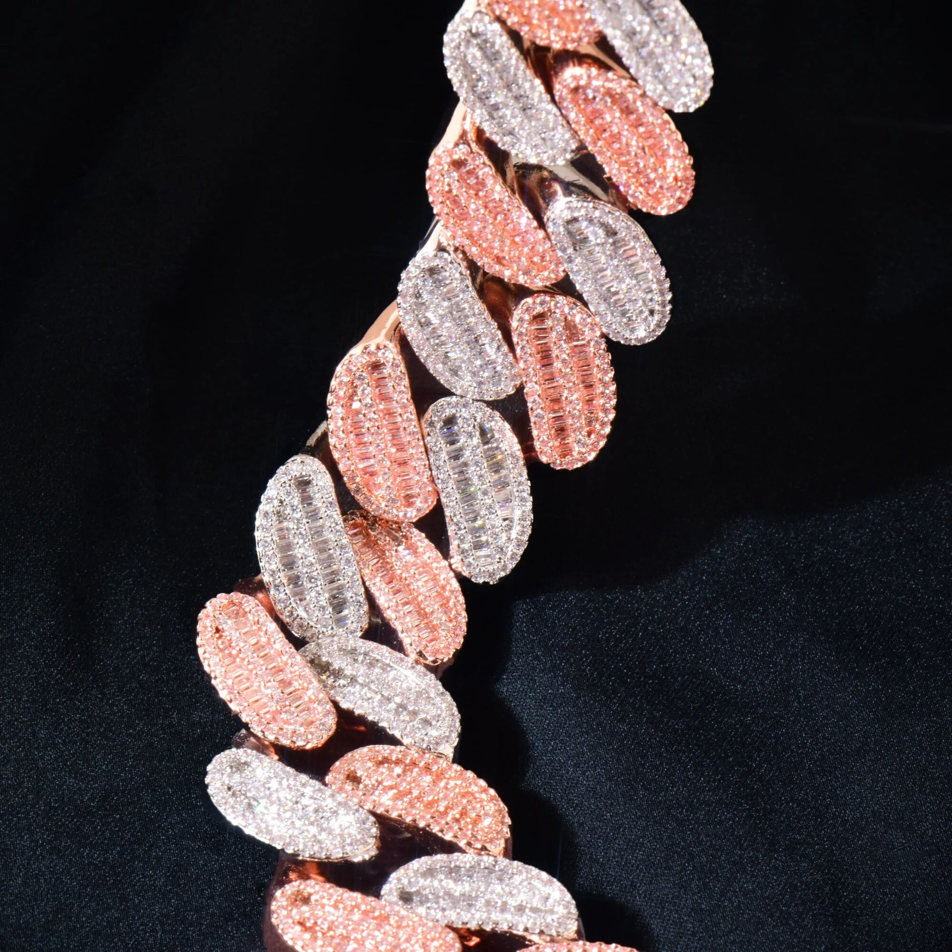 21mm Rose & White Gold Baguette Cuban Chain - Different Drips