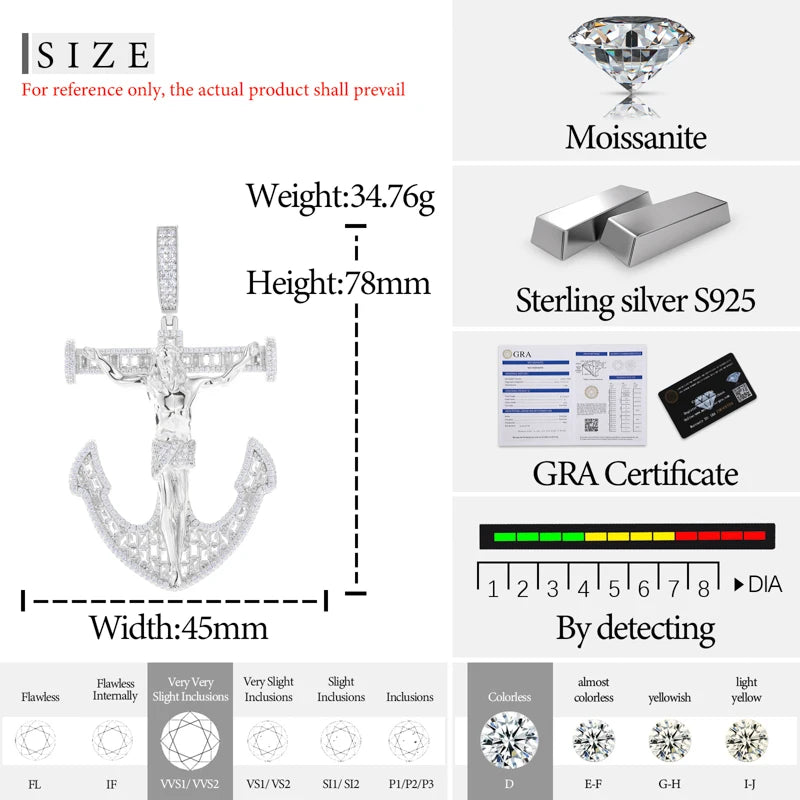 S925 Moissanite Anchor Crucifix Pendant - Different Drips