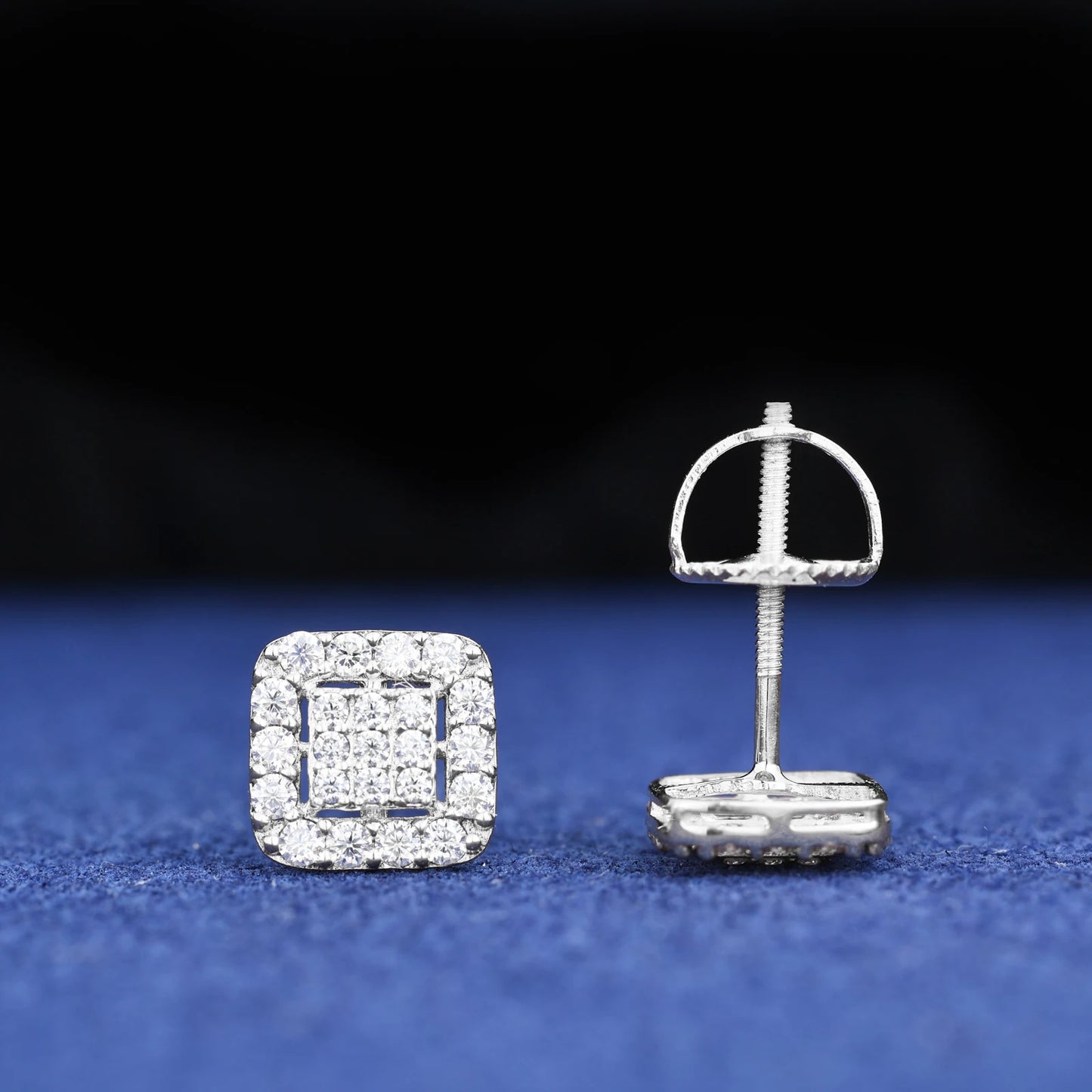 10k White Gold Moissanite Diamond Cluster Square Cut Earrings - Different Drips