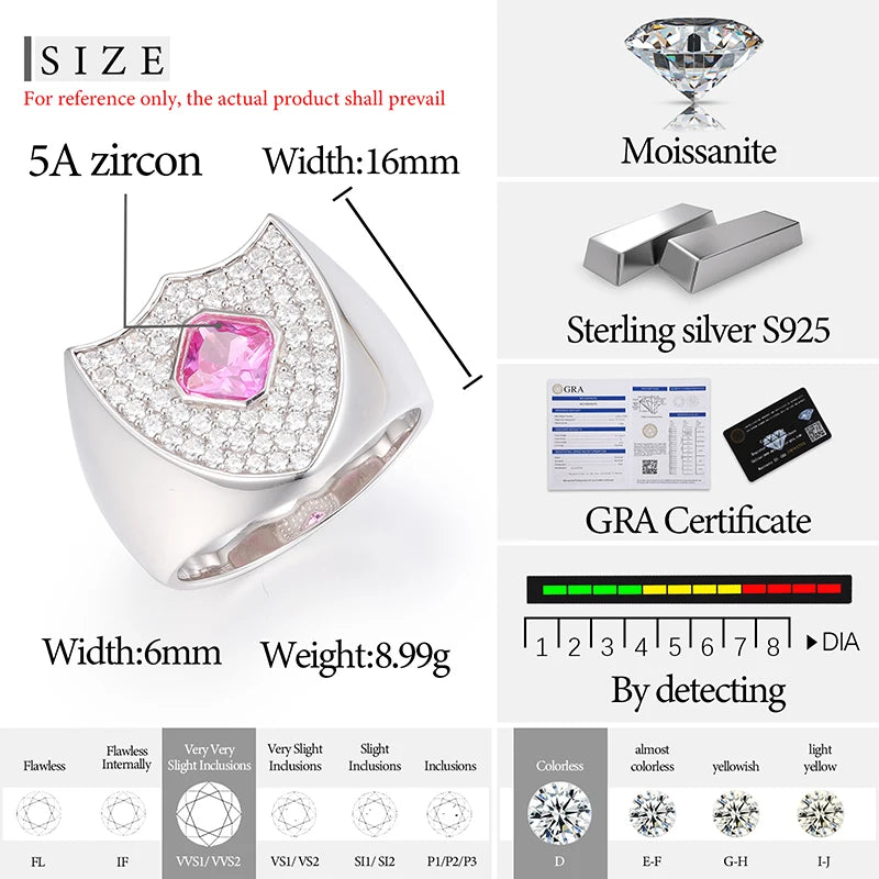 S925 Moissanite Pink Shield Ring - Different Drips