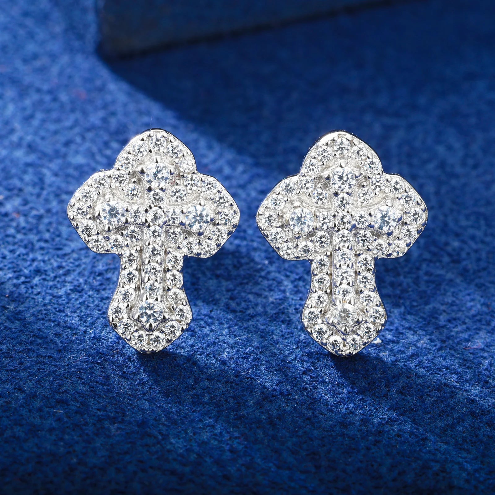 Moissanite Micro-Prong Cross Stud Earrings - Different Drips
