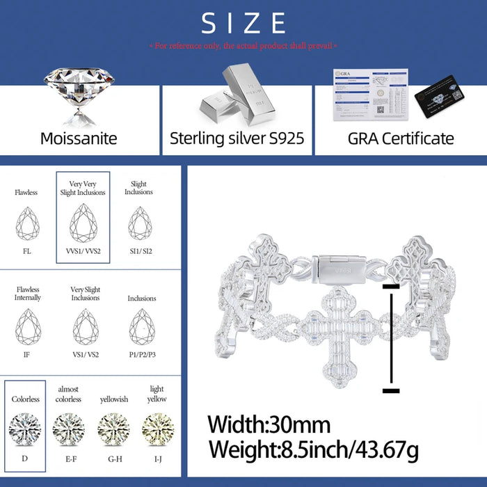 Iced Out Baguette Moissanite Cross Bracelet - Different Drips