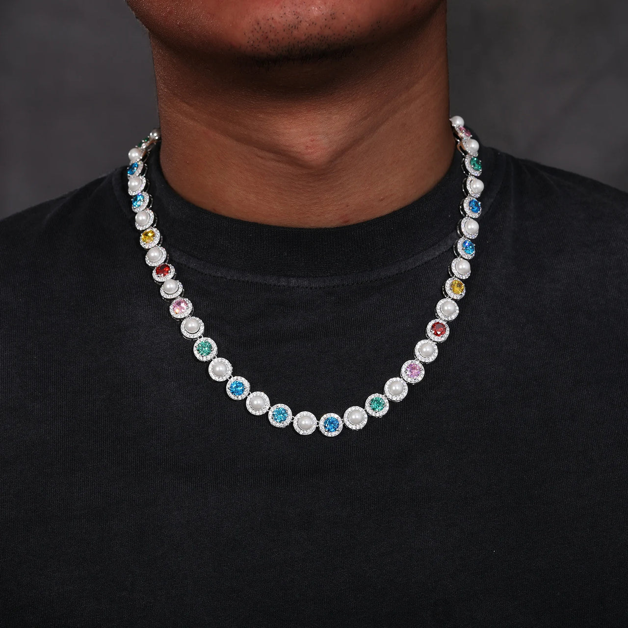 9mm S925 Multi Color Moissanite Pearl Chain - Different Drips