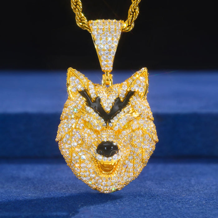 Moissanite Iced Wolf Head Pendant - Different Drips